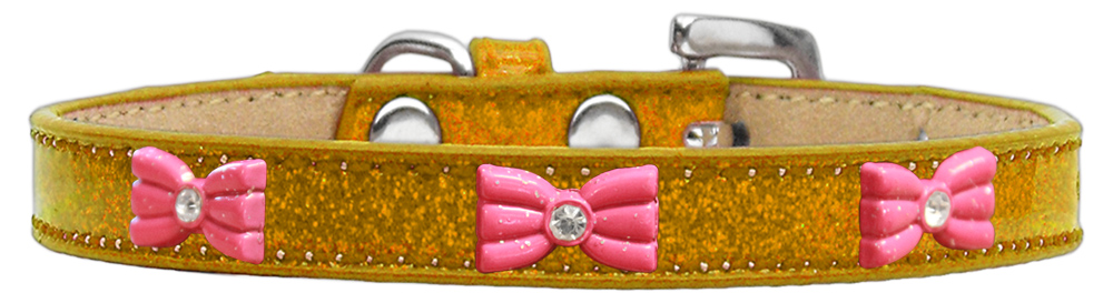 Pink Glitter Bow Widget Dog Collar Gold Ice Cream Size 18